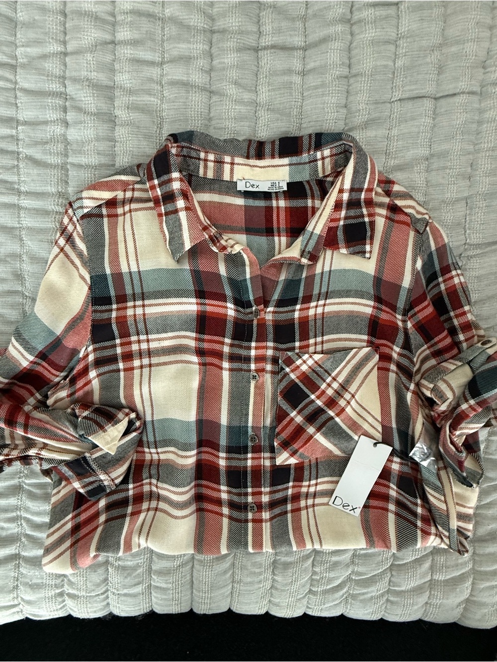 NWT Nordstrom- DEX plaid tunic with tie- Small $52